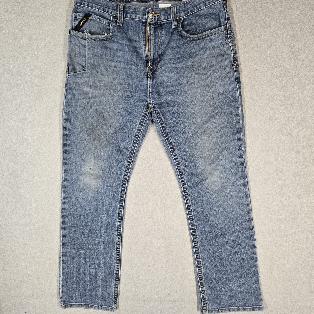Ariat Rebar Men Jeans 38X32 Blue Denim M7 Straight Slim 31" Inseam READ